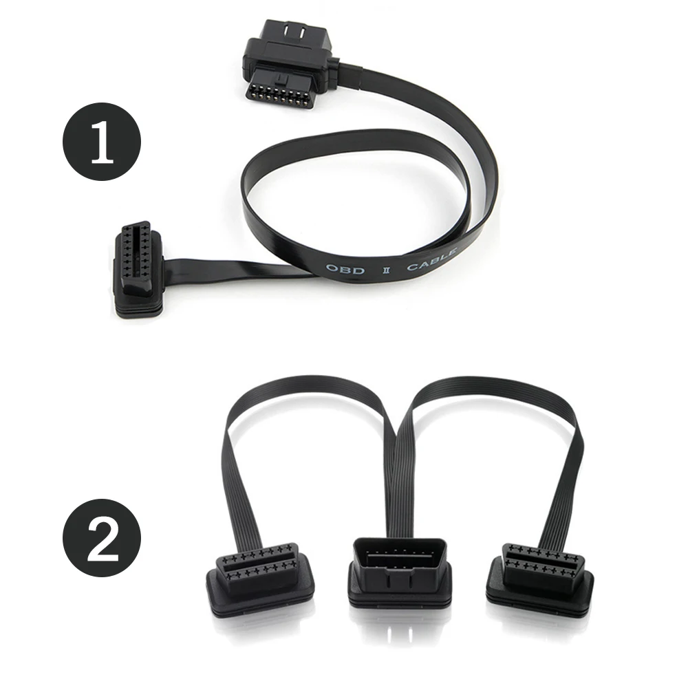 Плоский + тонкий 16 Pin OBD удлинитель ELM327 Штекерный к двойному гнезду Y сплиттер