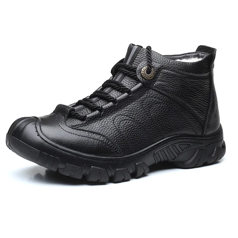 

AQ762 high quality men winter high-top leather wool Keep warm non-slip soft sole outdoor leisure dad snow boots Botas masculinas