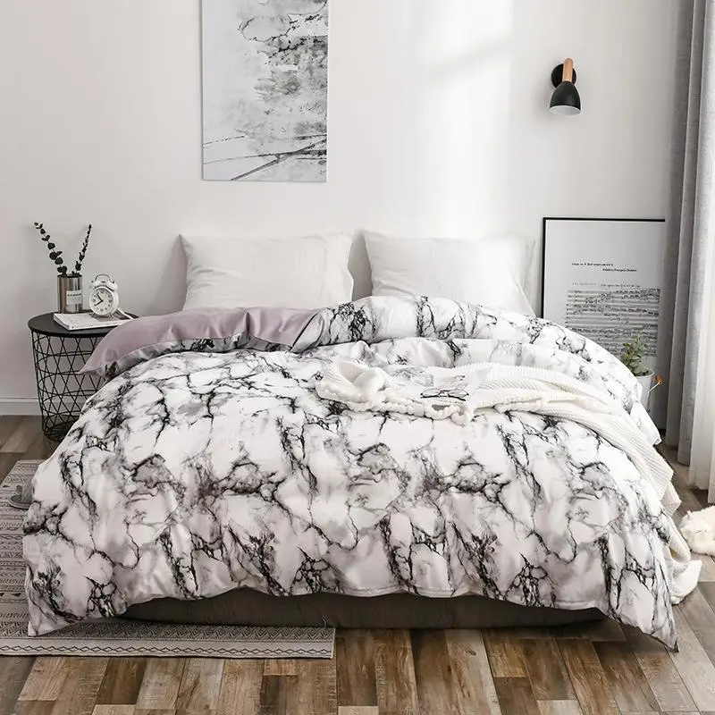 White Marble Pattern Bedding Sets Duvet Cover Set 2/3pcs Single Queen King Size Bed Linen Quilt (No Sheet No Filling) | Дом и сад