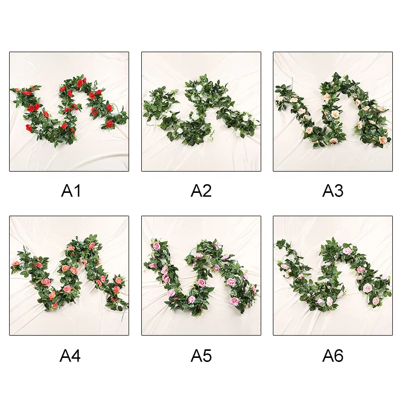 

Fake leaf diy Hanging Garland Artificial Flowers Silk Roses Ivy Vine with Green Leaves For Home Wedding Decoration