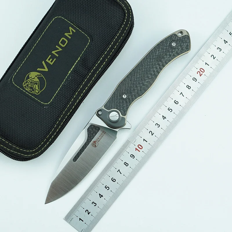 Складной нож VENOM BONE DOCTOR M390 Titanium CF Flipper уличный Карманный кухонный для кемпинга