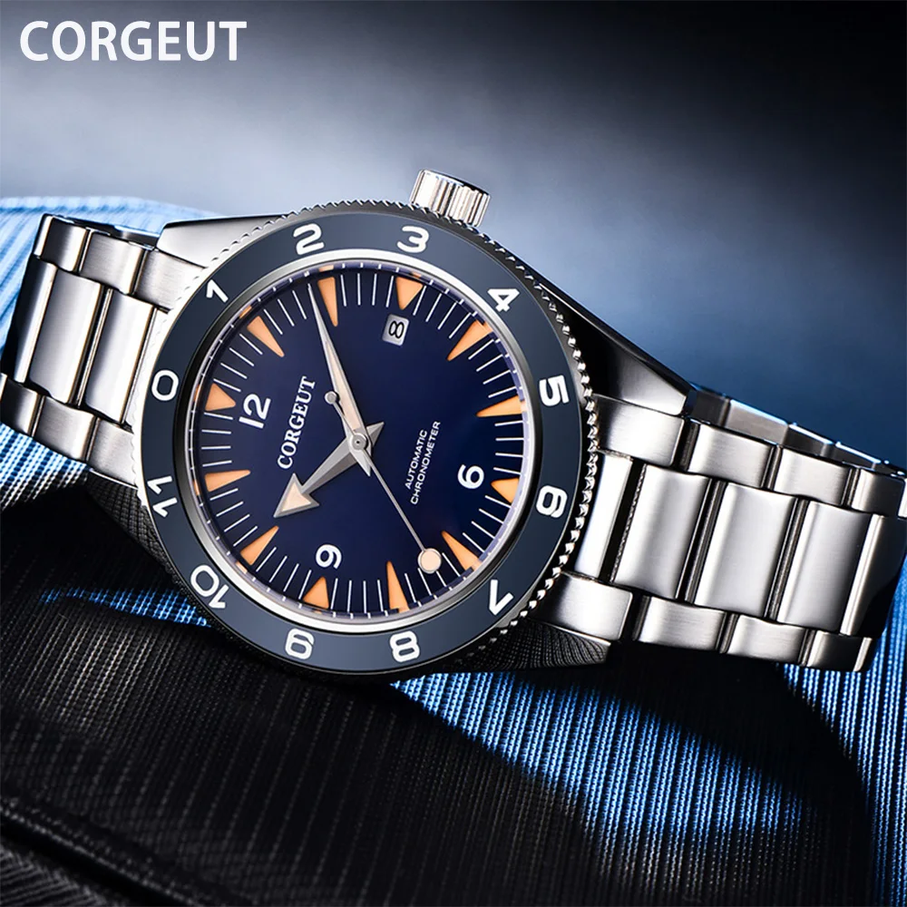 

CORGEUT Luxury Men Military Sports Watches Men's Mechanical All Steel Date Man Casual Wrist Watch Dive Watch Мужские часы