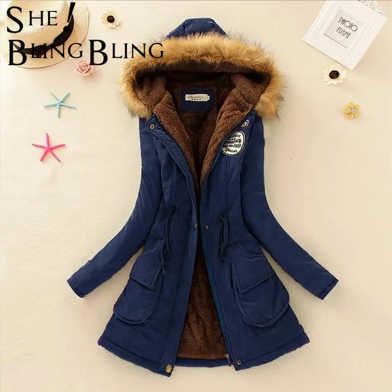Осенне зимняя теплая куртка SheBlingBling женские пальто с меховым воротником куртки
