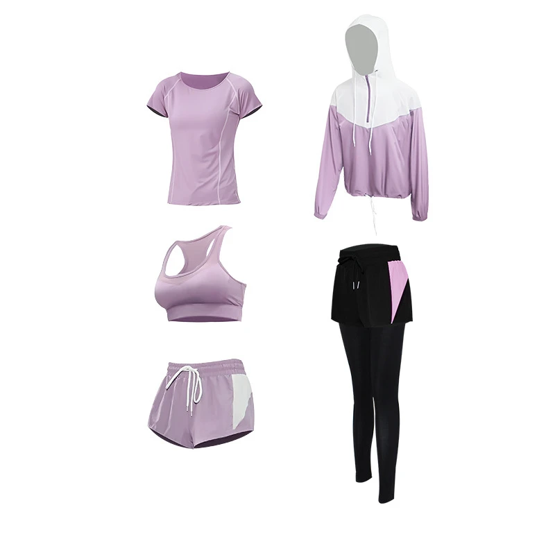 

Women Tracksuit 5Pcs Sport Suit Hooded Loose Sportwear Yoga Set Fitness Gym Running Jogging Workout Clothes XL Sport Wear Female