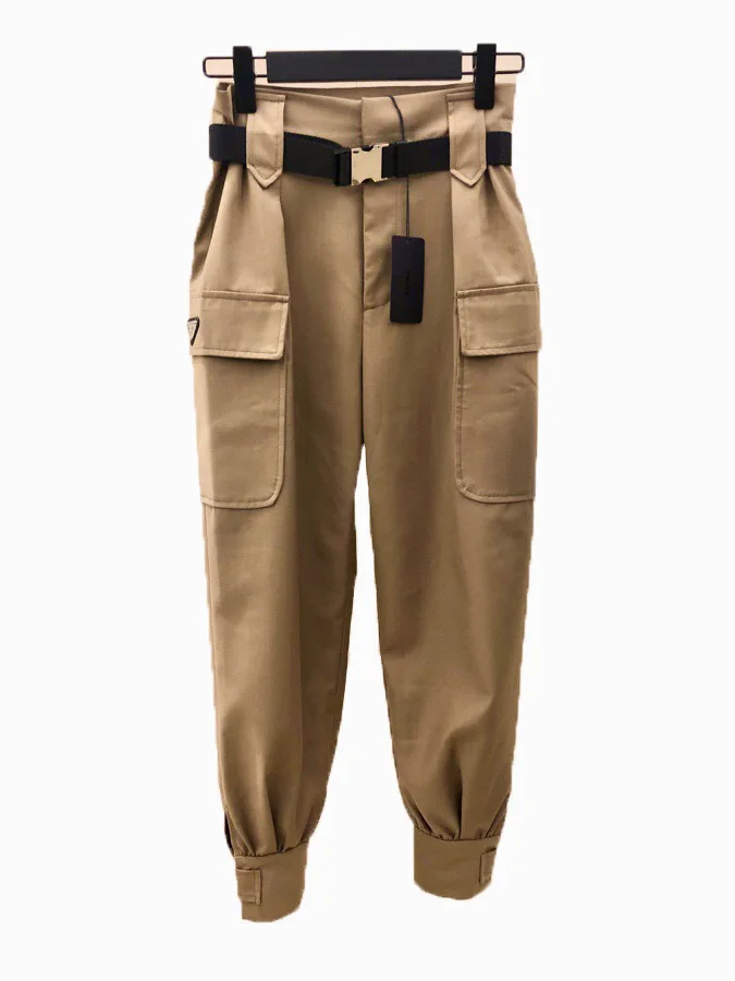 

2020 Autumn Winter Vintage Classic Designer Woman Trousers with Pocket and Belt Luxury Woman Clothing