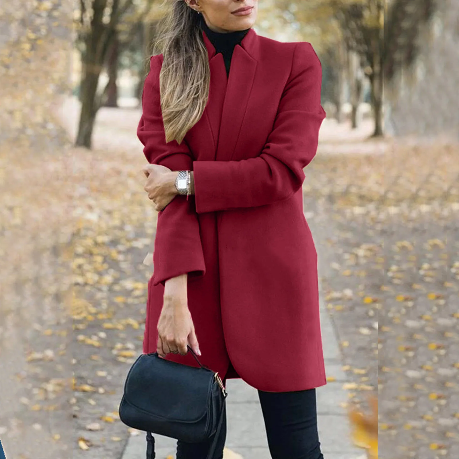 

Casual Fashion All Match Women's Coats And Jackets Autumn And Winter New Solid Color Stand Up Collar Ladies Woolen Coat #T1G