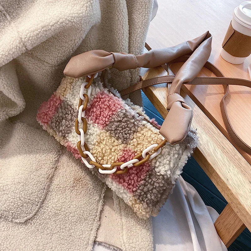 Новинка 2019 зимняя женская сумка через плечо маленькая плюшевая шерстяная