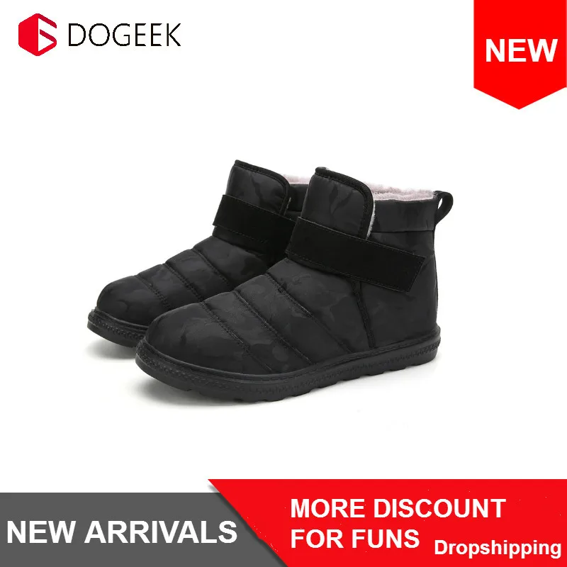 

DOGEEK New Winter Snow Boots Men Lightweight Canvas Waterproof Shoes Camouflage Snow Boots Plush Warm Cotton Ankle Boots Slip On