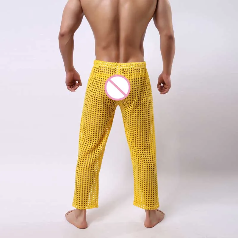Мягкие прозрачные штаны для сна домашняя одежда брюки с вырезами мужские