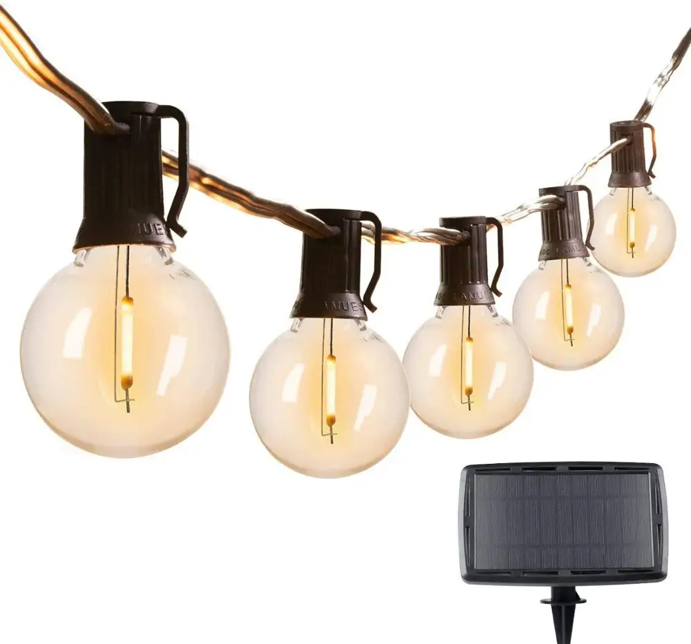 

Solar Led String Lights 25FT 27pcs G40 LED Bulbs Ip65 Outdoor Waterproof 4 Modes for Party Patio Garden Wedding Xmas Decoration