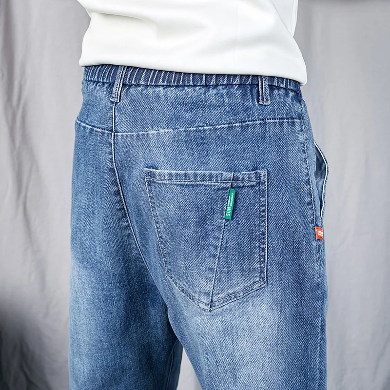 

2021 Men Designer Stretch Elastic Jeans Man Straight Vintage Retro Narrow Leg Harem Pants Loose Male Hip Hop Oversized Jeans