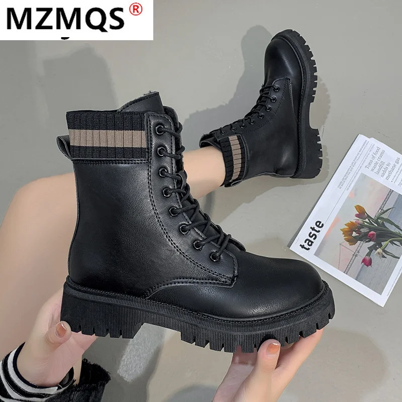 

Женские ботинки на платформе, удобные ботинки на молнии с круглым носком и перекрестной шнуровкой, Осень-зима 2021