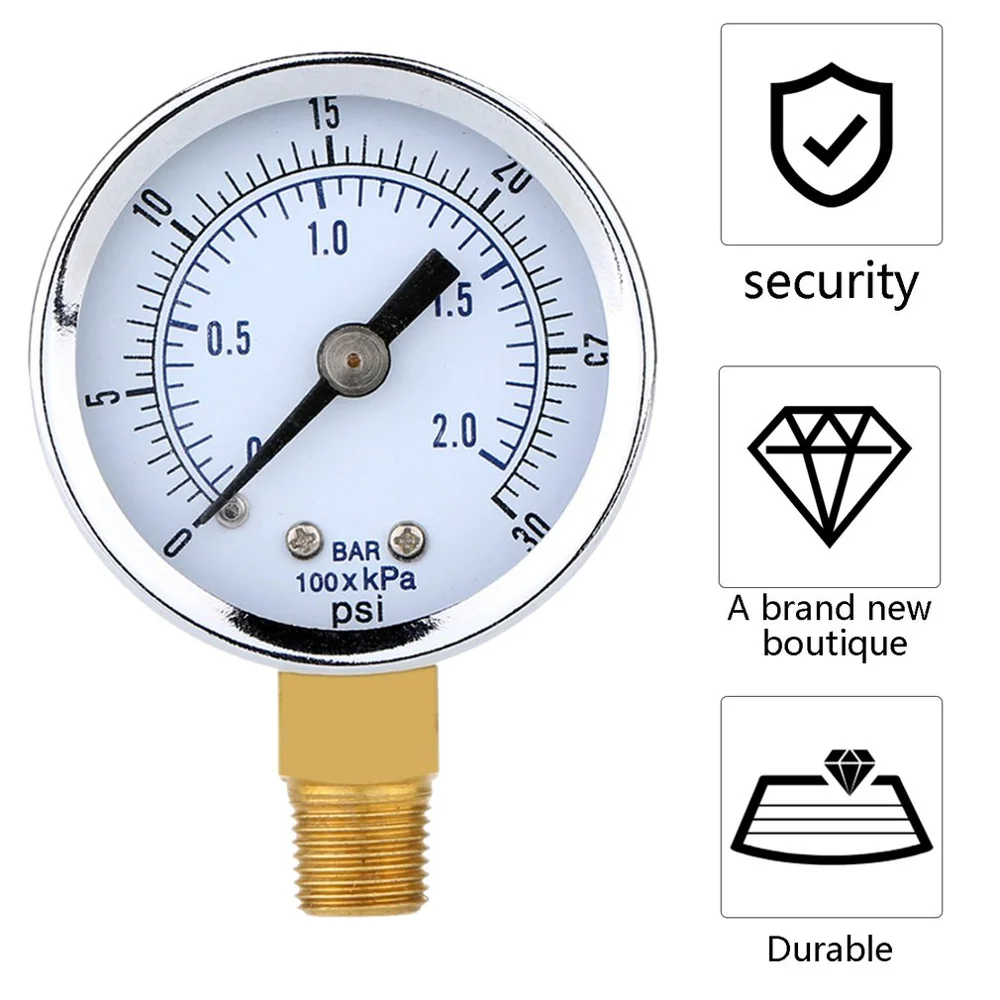 

Манометр для воздушного компрессора, 0-30psi, 0-2 бар, 2 дюйма, с лицевым боковым креплением, 1/8 дюйма, NPT гидравлический датчик давления сжатого во...