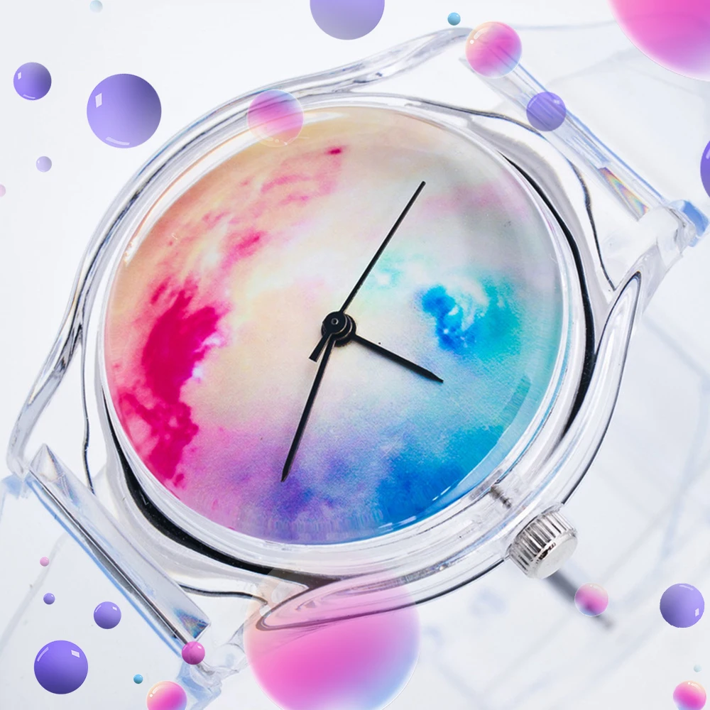Радужные прозрачные Часы женские Geneva Брендовые Детские Силиконовые желе Модные