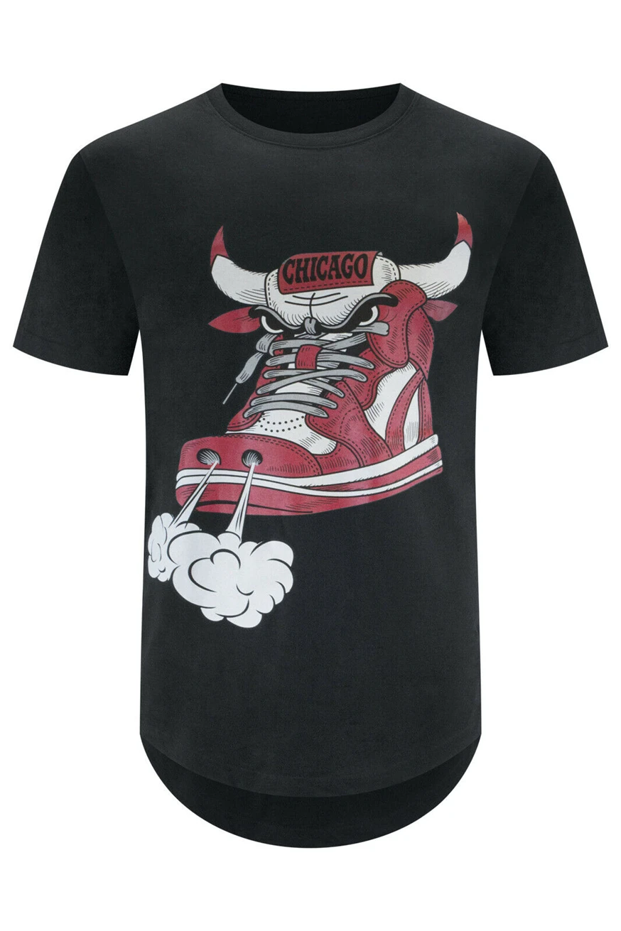 Новая мужская футболка в стиле Chicago Shoe Bull красного и белого цвета хип хоп черные
