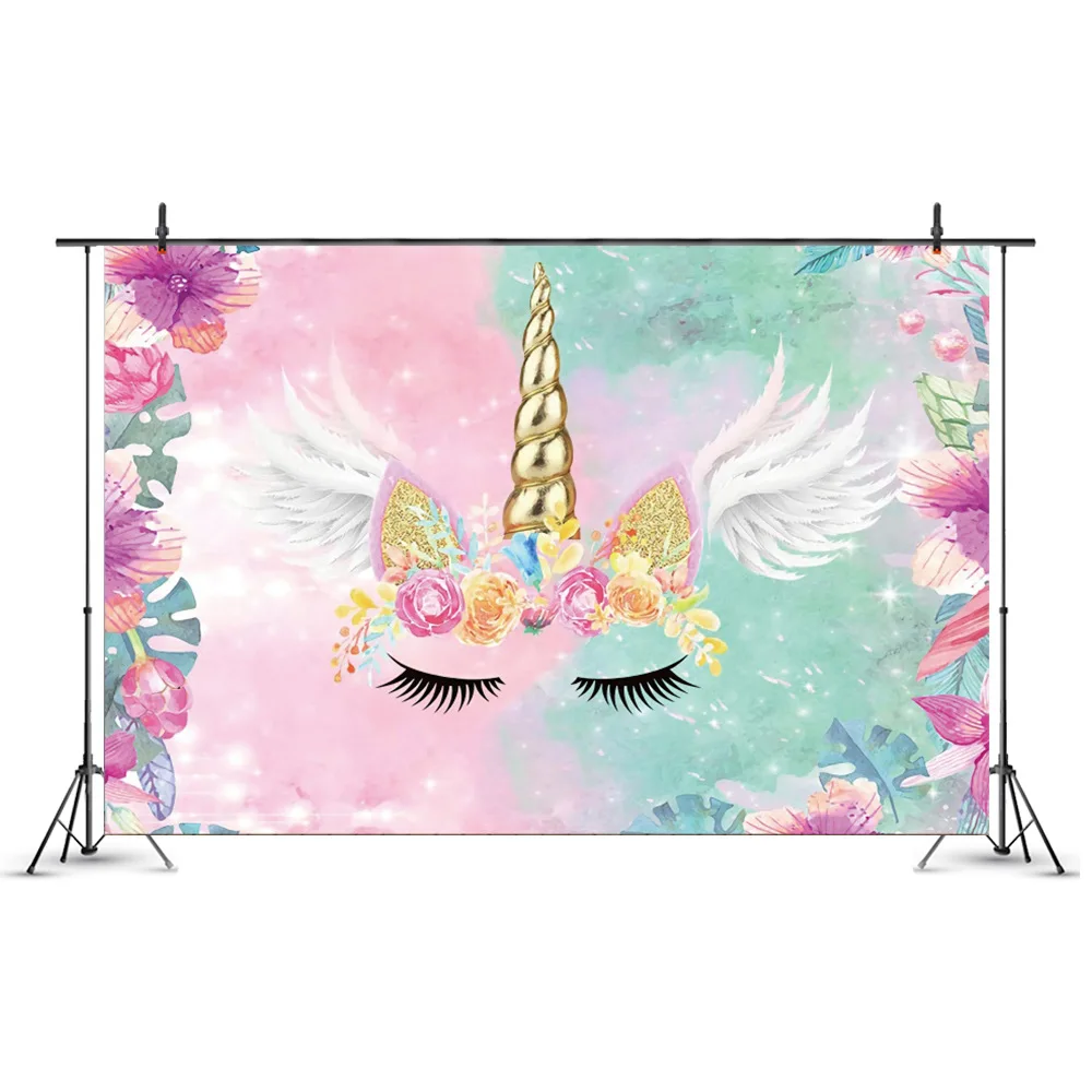 Фон для фотосъемки с изображением единорога дня рождения цветы розы Симпатичные