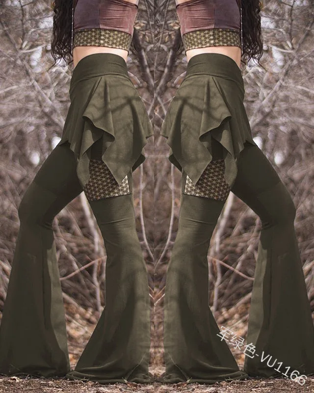 Женская одежда для девочек с брюками клеш в ретро стиле повязка на ногу костюм