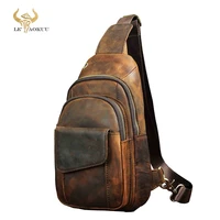 men original crazy horse leather casual fashion crossbody chest sling bag design travel one shoulder bag daypack male 8013 d