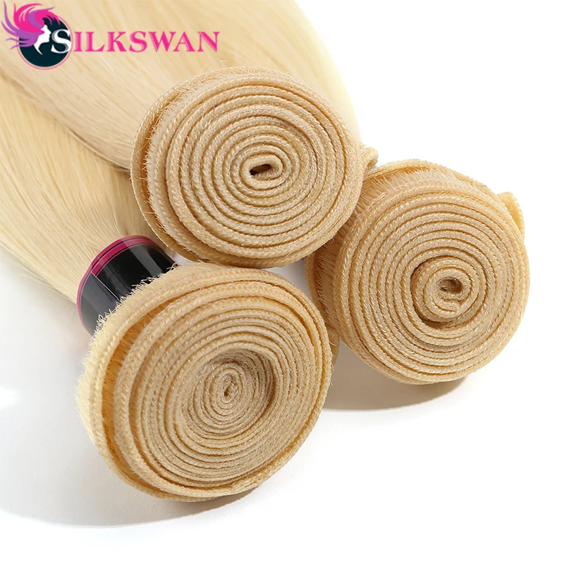 613 Blond Double Weft Silkswan Hair Remy Human Bundles 1/3/4 Brazilian Soft Straight Weaves 24 26 28 30 Inches | Шиньоны и парики