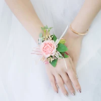artificial wedding hand flower pink red handmade wrist flowers wedding party bridesmaid charm corsage