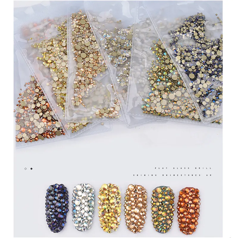 

1Pack Mix SS3-SS20 Nail Rhinestones Colorful AB Crystal Glass Stone Non Hot Fix Flat Back Strass Gems Shiny Nail Art Decorations