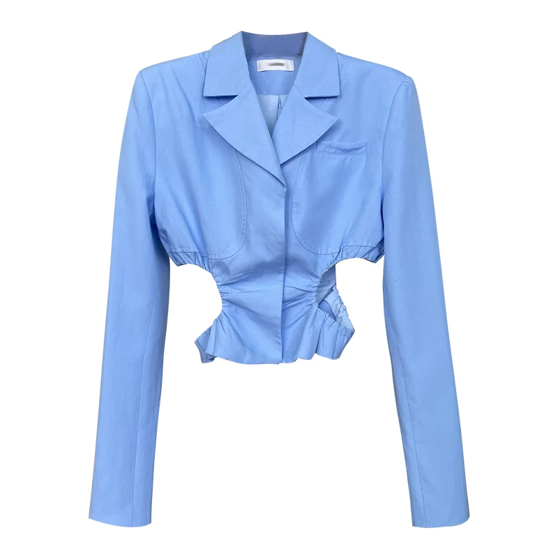 

Новинка 2021, осенняя нишевая дизайнерская модная пиджак с длинным рукавом и вырезом на талии, универсальный пикантный тонкий женский костюм