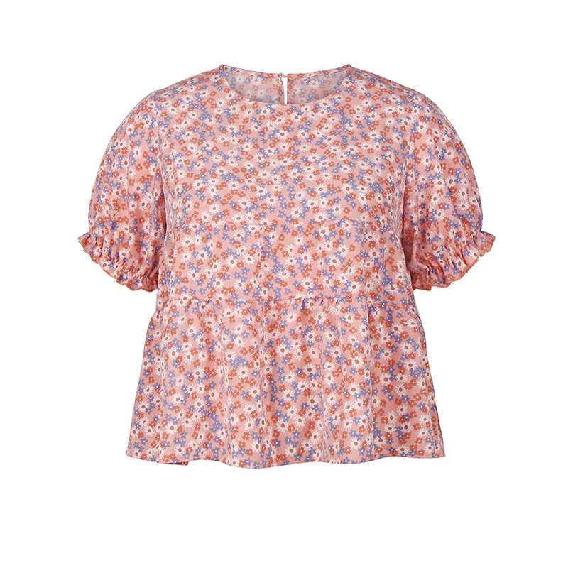 Женская блузка с круглым вырезом GIBSIE Повседневная Блузка коротким рукавом и