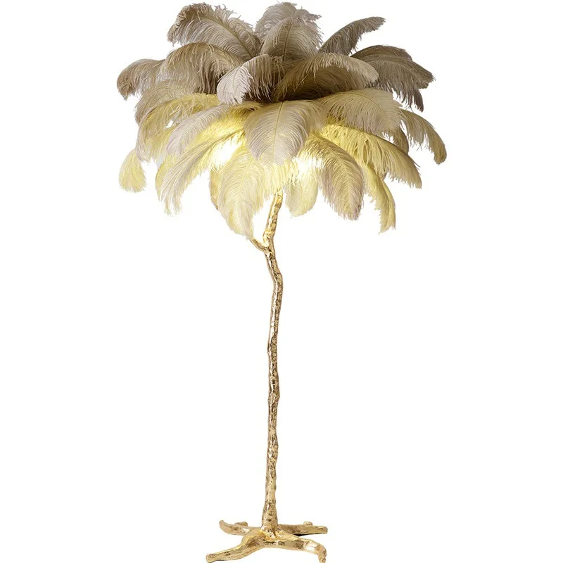 

Напольная Лампа с фиолетовыми перьями, романтичная медная натуральная лампа для гостиной, спальни, напольный стол, вертикальный светильник