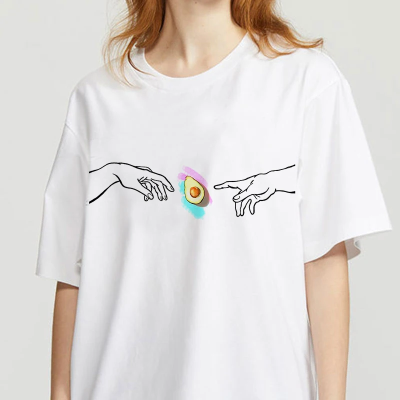 

Cute Avocado women summer t-shirt Funny Print short sleeve t-shirt Kawaii Cartoon Graphic Tshirts Girls Tops Tees Female