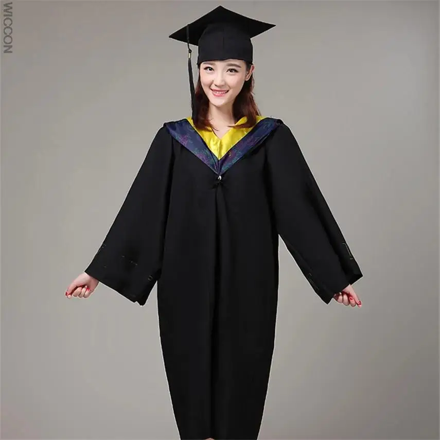 

University Graduation Gown Student High School Uniforms Class Team Wear Academic Dress for Adult Bachelor Robes+Hat Set