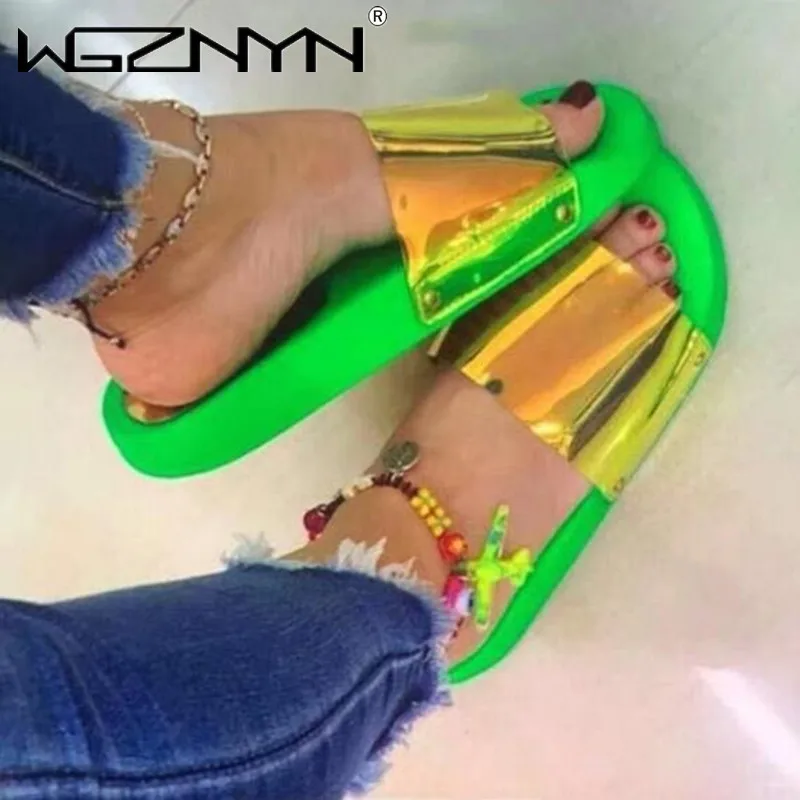 

Summer Woman Flat Slippers Candy Color Jelly Shoe Woman Transparent Slides Female Open Toe Flip Flops Women's Beach Shoes