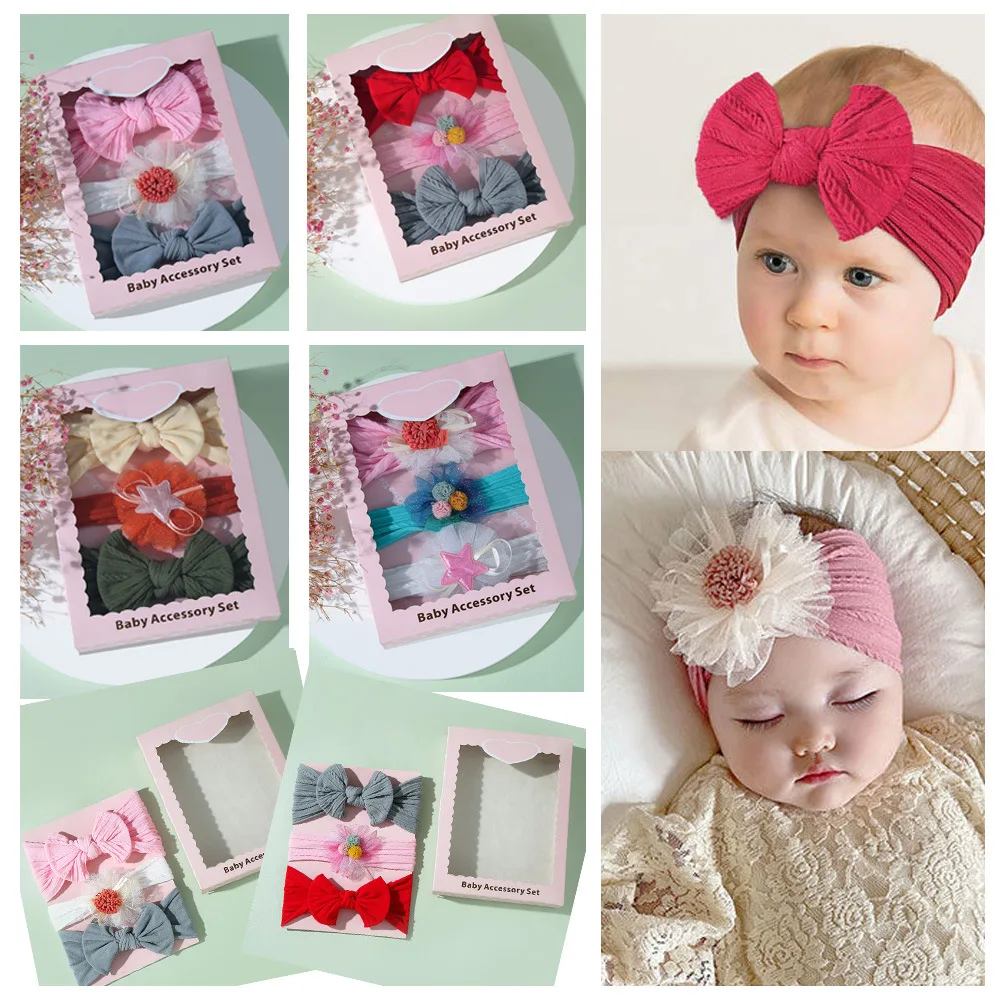 

3Pcs Baby Newborn Headband Bowknot Flower Elastic Bows Hairbands for Girls Star Infant Kids Headwear Kawaii Hair Accessories