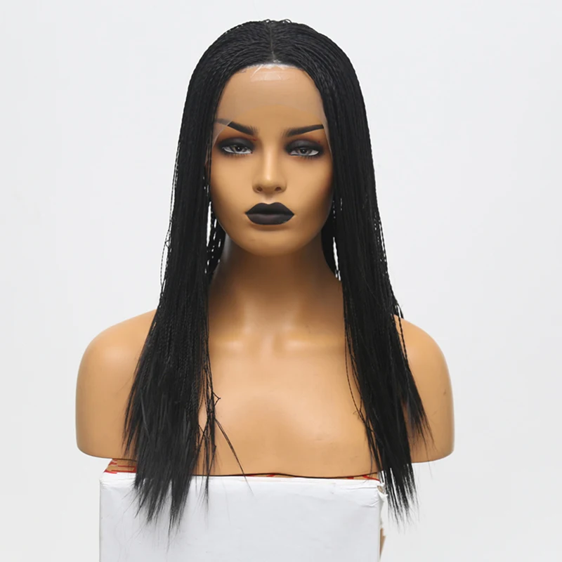 

QUINLUX WIGS Black Braided Synthetic Lace Front Wigs with Middle Part for Women Full Hand Made 2x Twist Braids Wig 180% Density