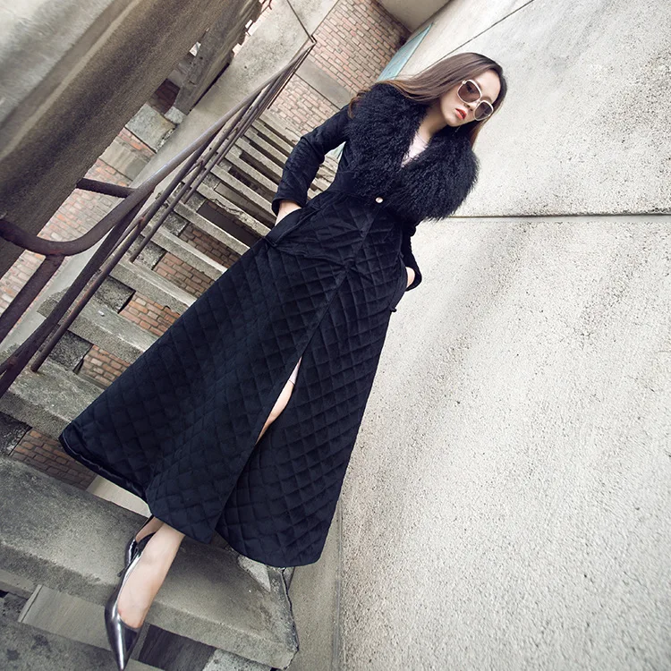 

Female Cotton-padded Coat New Autumn Winter Slim Waist Keep Warm Fur Collar Ultra Long Windbreaker Casual Women Wadded Jackets