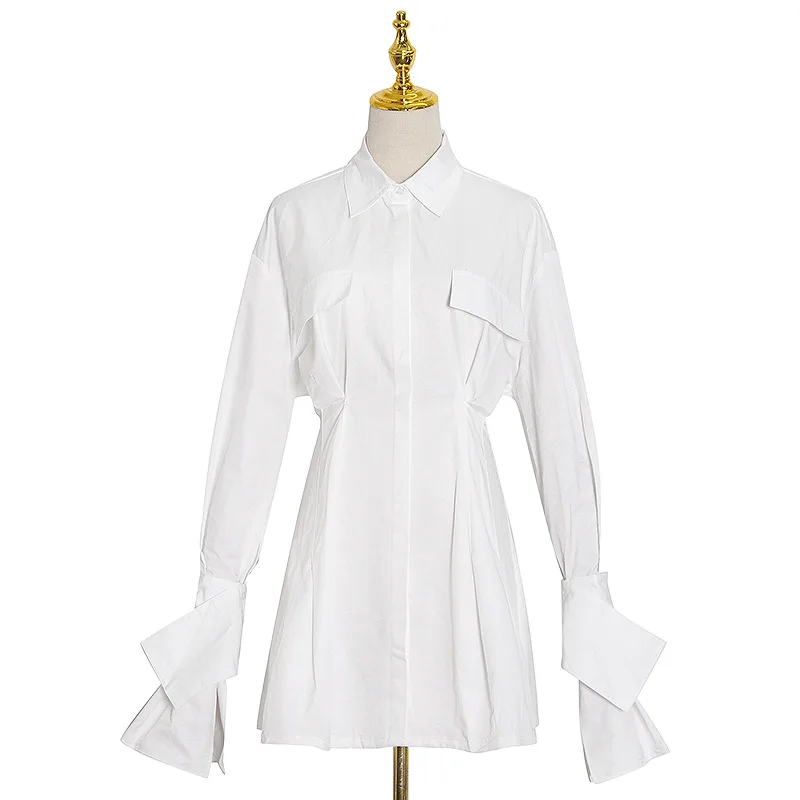 

In the autumn of 2021 the new fashion female temperament accept waist pure color long shirt dress