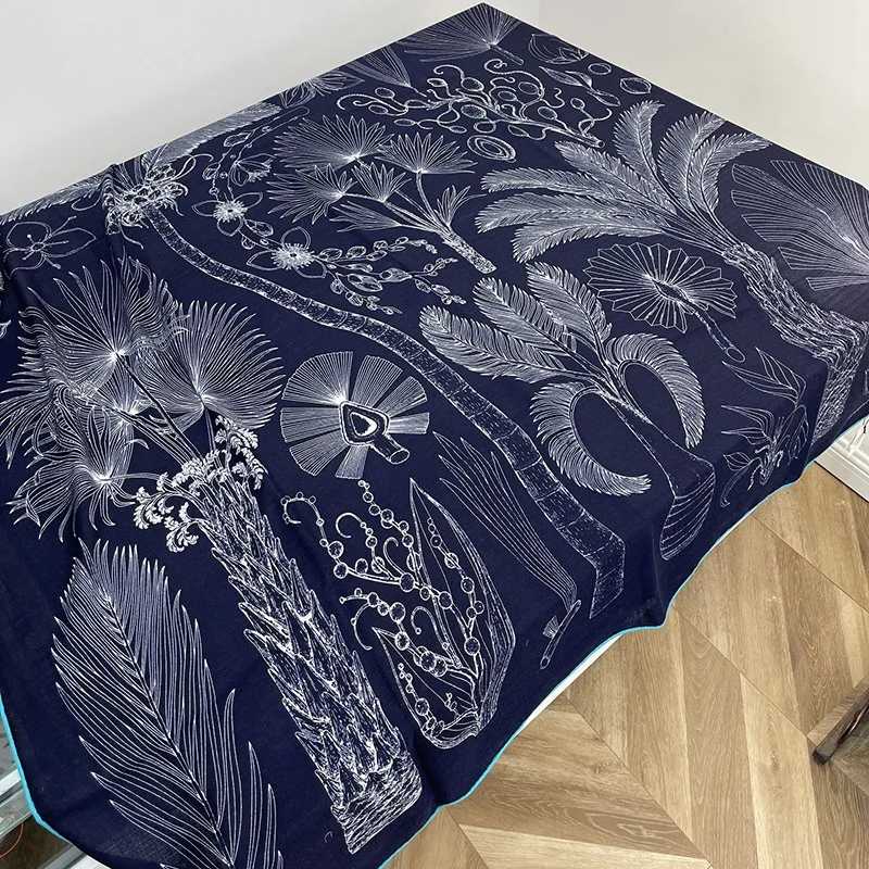 

Women Winter Wool Scarf Wraps Navy Prints Large Square Blanket Shawl Cape 135*135cm