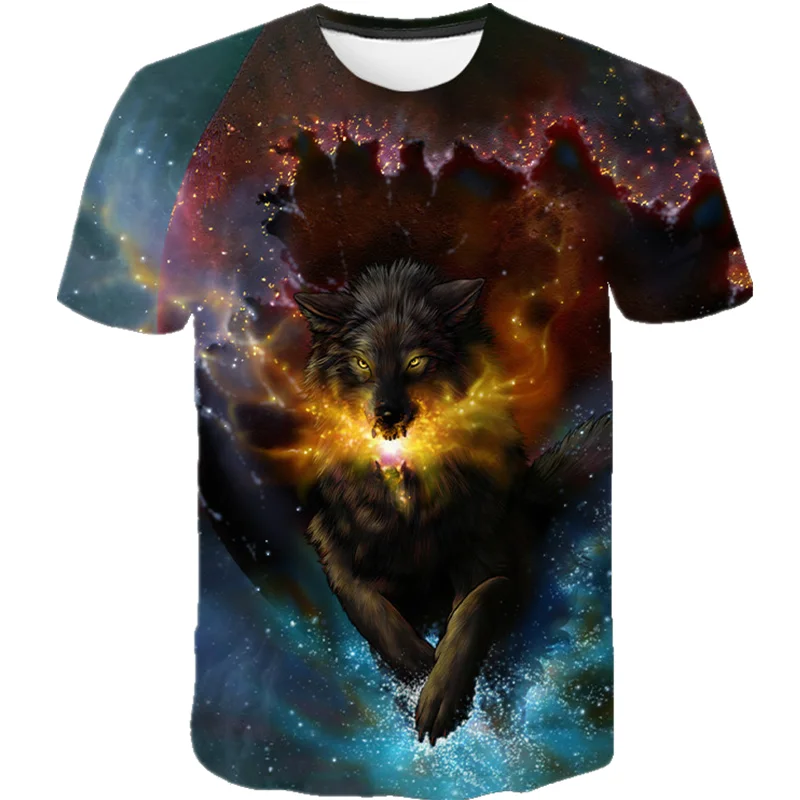 

New For 2021 Summer Men T Shirt Streetwear O Neck Short Sleeve Tops Funny Animal Clothes Men 3D Wolf Print Casual T-Shirts