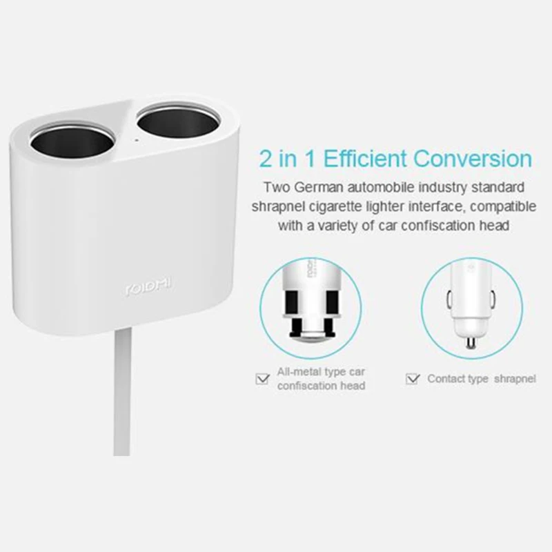Оригинальный Автомобильный двойной Разветвитель Прикуривателя Xiaomi ROIDMI 1-2 порта