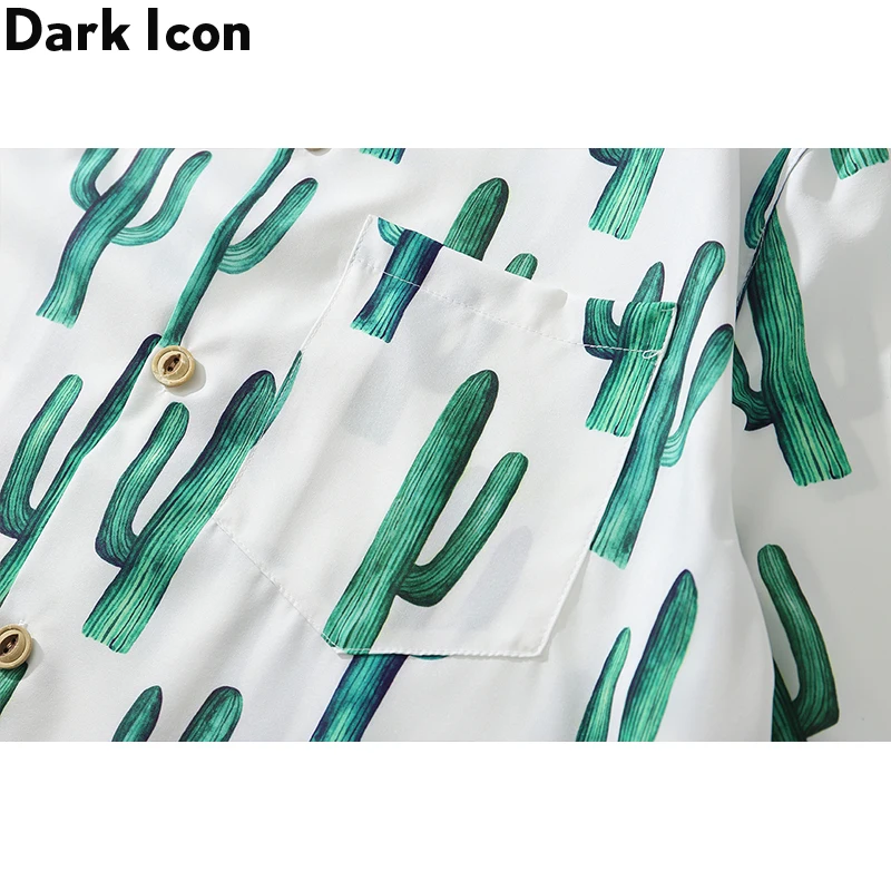 Мужская рубашка в винтажном стиле Dark Icon гавайская с принтом кактуса лето 2019 |