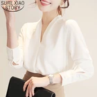 Женская шифоновая блузка с длинным рукавом, V-образным вырезом