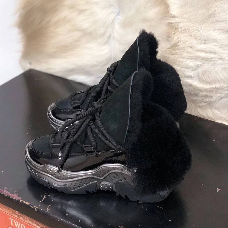 

Genuine Leather Women Snow Boots Winter Platform Shoes Ankle Boots For Women Non-slip Keep Warm Wool Women's Sneakers