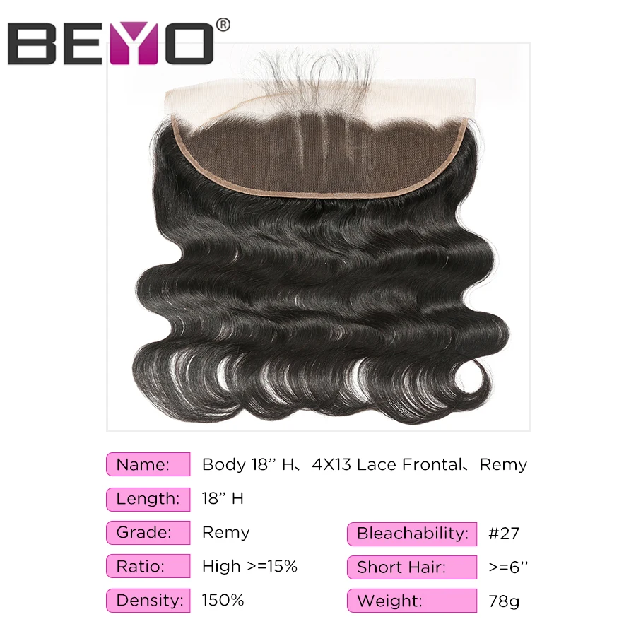 Beyo человеческие волосы 3 пучка перуанская волна тела с фронтальным закрытием 13*4