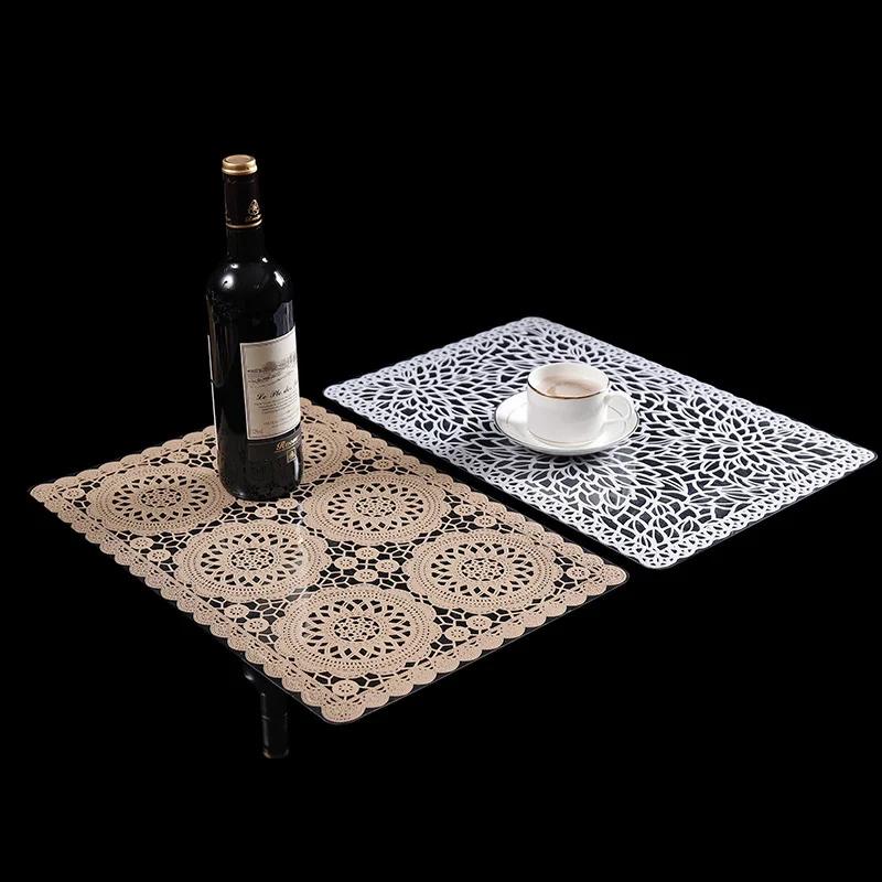 

Art Transparent Pull Flower Insulation Pad PVC Life 2 Pieces Set Kitchen Table Mats PVC Napkin Art Decorative Steak Plate Mat