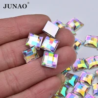 junao 8 10 12 14 16 mm square crystal ab rhinestones acrylic applique flatback non hot fix crystals stones for needlework crafts