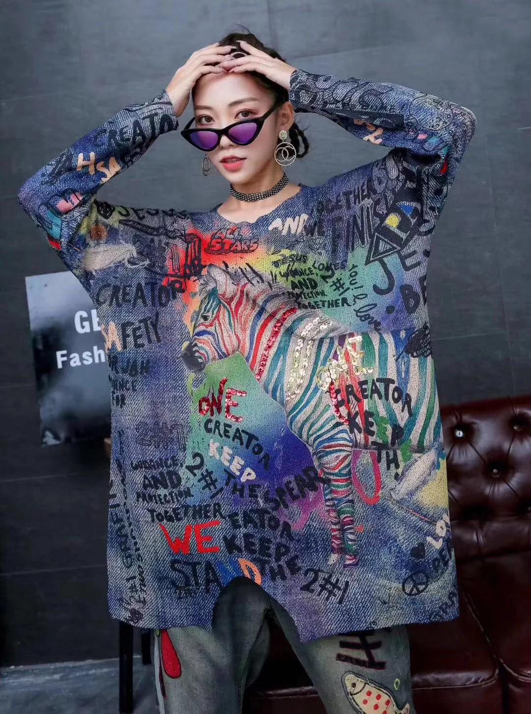 Tide Letter Print Sequin Sweater O-neck Long Sleeve Fashion Loose Casual Plus Size Tops Women 2019 Autumn New Korea | Женская одежда