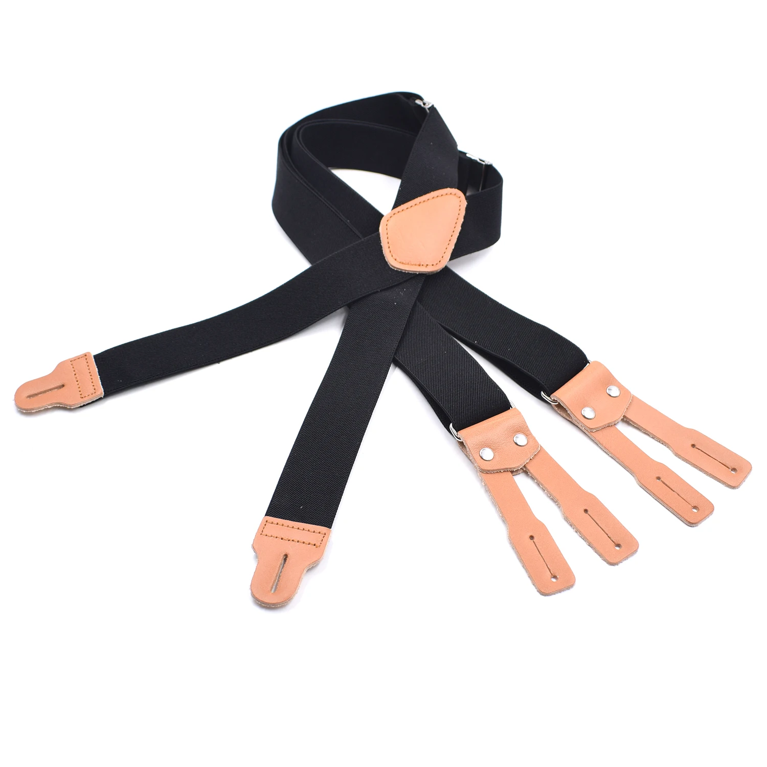 Черные подтяжки для мужчин кожаные подстриженные пуговицы регулируемые