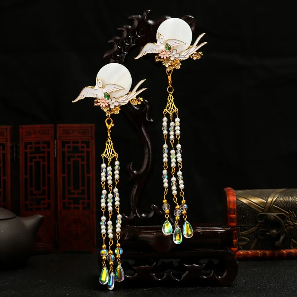 

2Pcs Charming Traditional Chinese Wedding Tassel Hairpins Clips Accessories