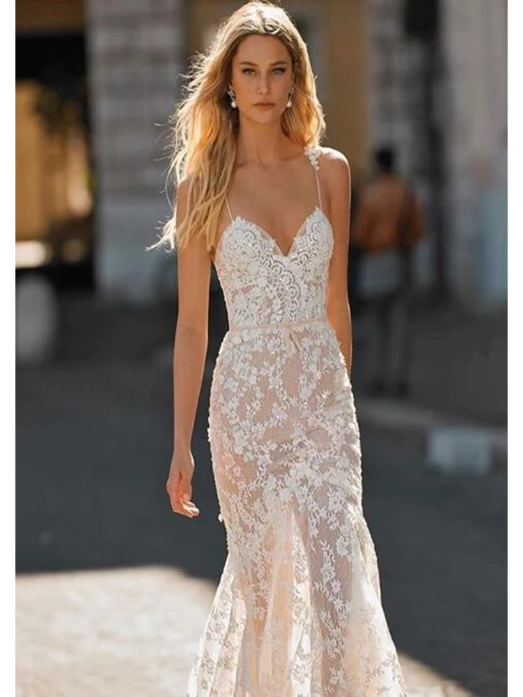 

amanda novias lub Sexy Mermaid Wedding Dress 2020 Long Train Bridal Wedding Gowns Lace Appliques Plus Size Bride Wedding Dress