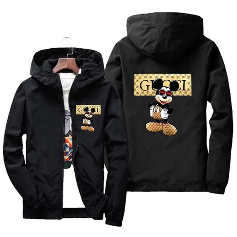 

2021Men's Jacket Spring And Autumn Fashion Mickey Printed Slim Top Men's Casual Baseball Pilot Zipper Jacket Men's Jacket Large