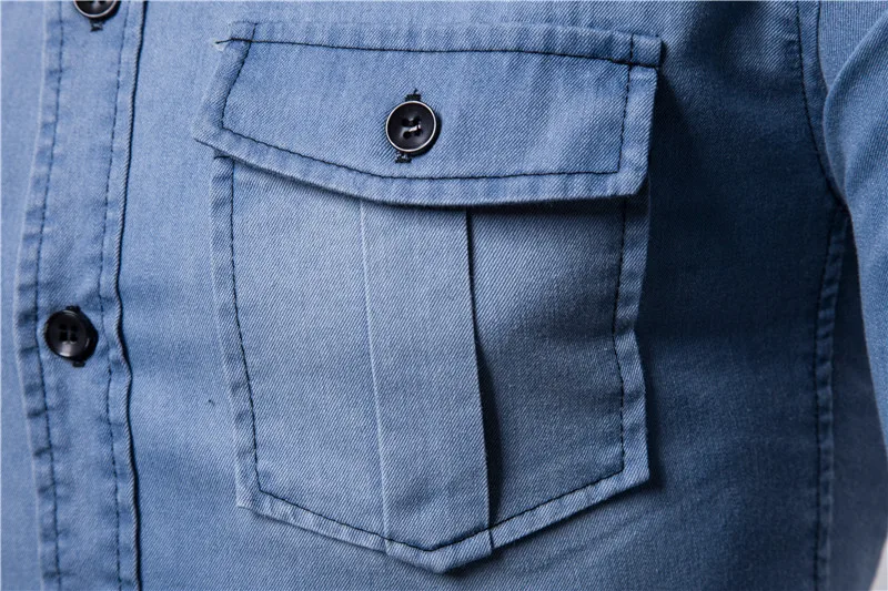 

Denim Shirt Men 2021 Long Sleeve Men Casual Cotton Jeans Shirt Slim Suede Matching Mens Solid Pocket Shirts Tops Chemise Homme